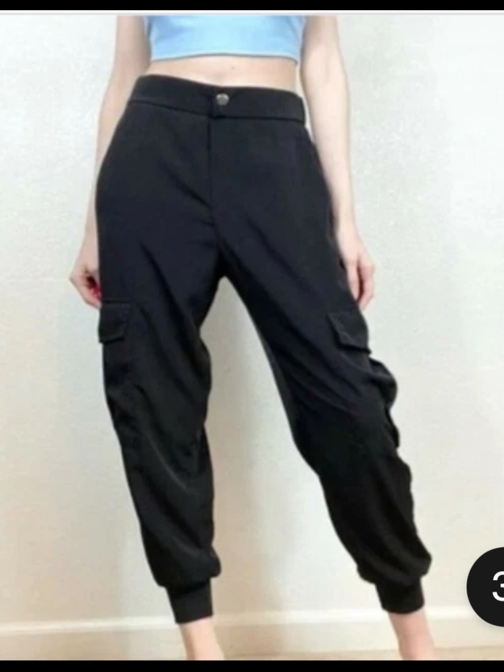 Zara Black Cuffed Cargo Jogger Pants